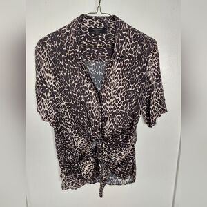 AllSaints Leopard Tie-Front Blouse – 100% Viscose – Size M